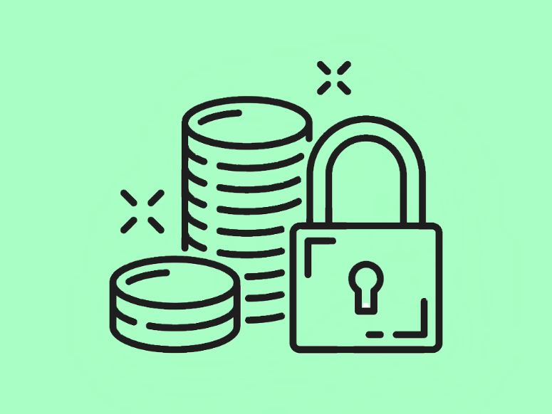 padlock with stacks of coins signifying secure cash